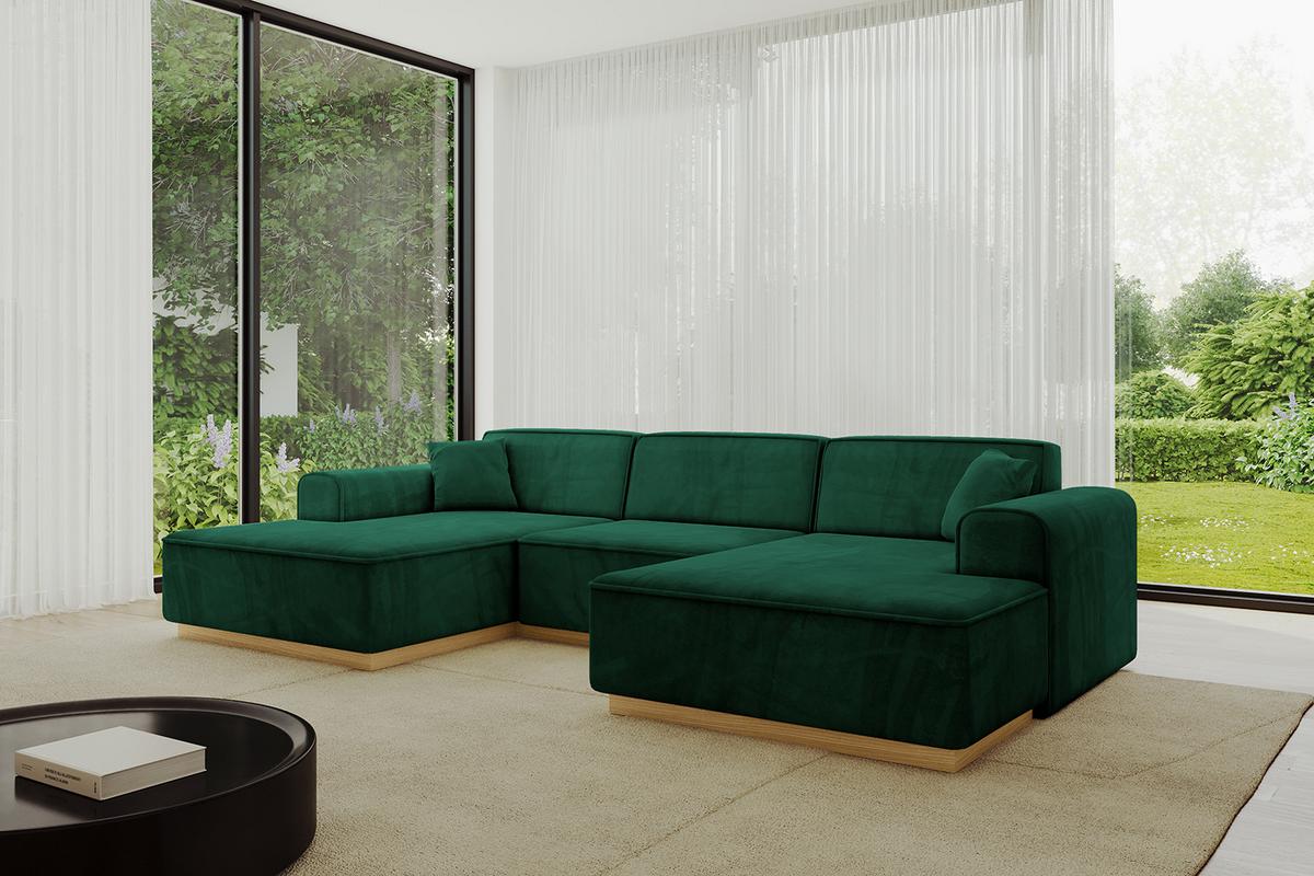 WOHNLANDSCHAFT IREA-U1-v2 - 301x165x80 cm Grün - Dunkelgrün, Holzwerkstoff/Textil (301/80/165cm) - ALTDECOR