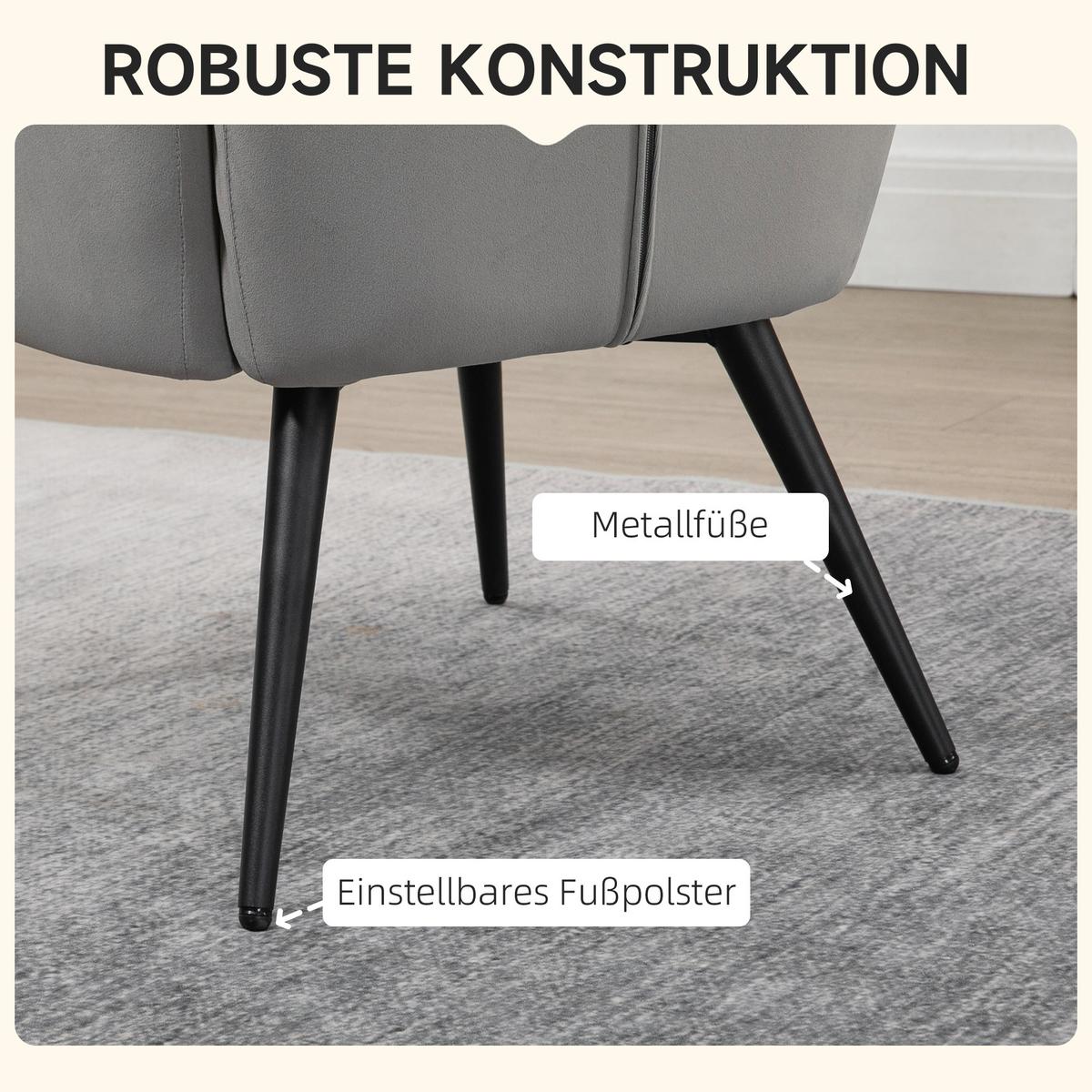 OHRENSESSEL, Relaxsessel, Hellgrau - Hellgrau, Metall (77.5/98/73cm) - HOMCOM