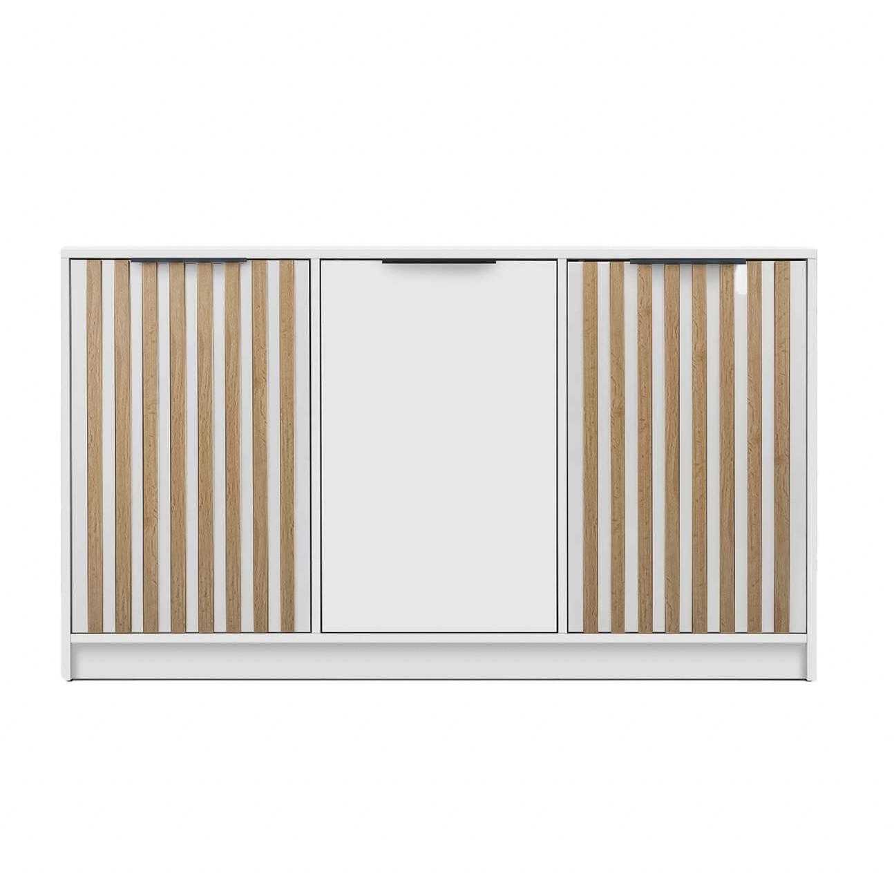 KOMMODE GAREN 138/81/41cm mit Schubladen 3 Türen Weiß - Weiß, Holzwerkstoff (138/81/41cm) - MASSENO