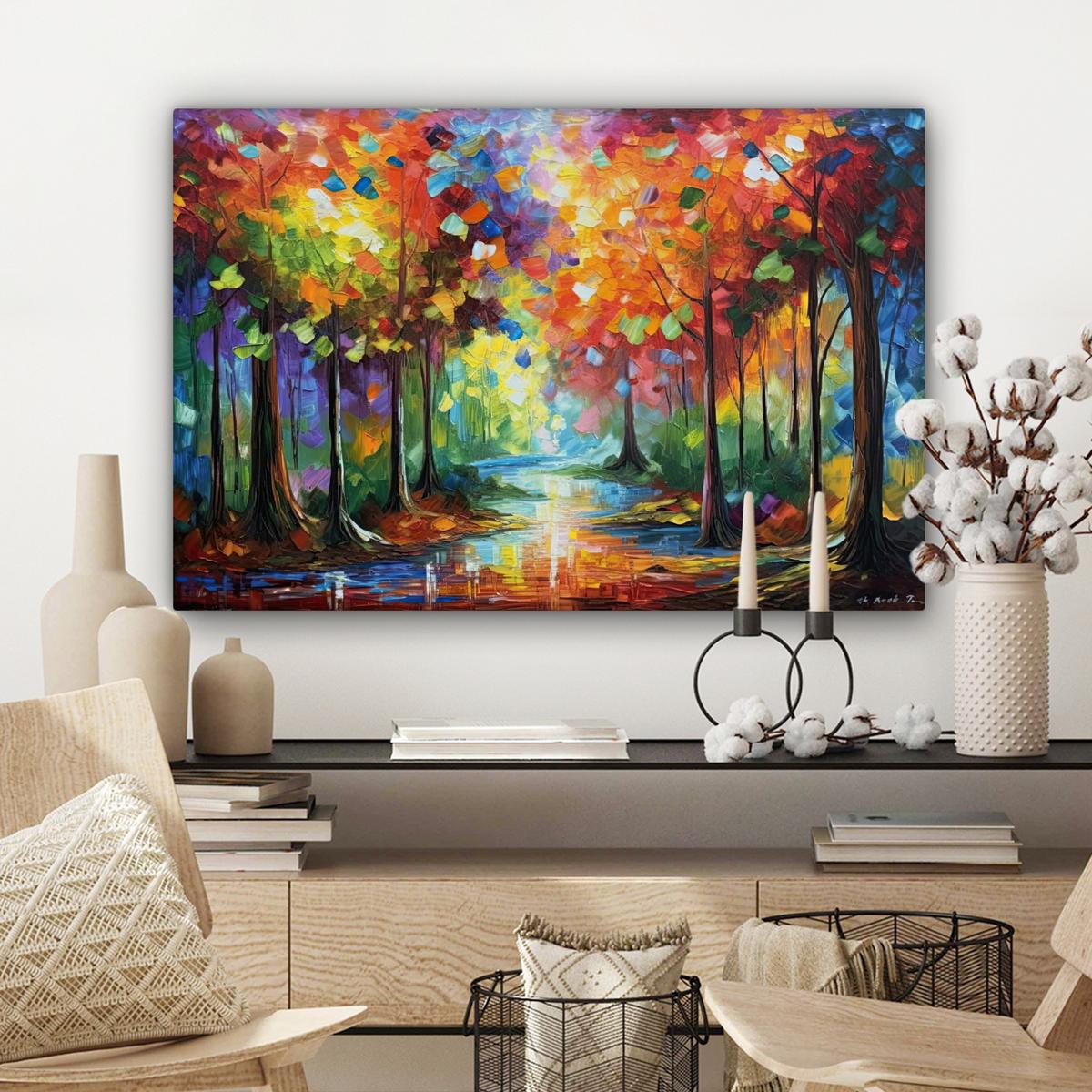 LEINWANDBILD Landschaft - Wald - Farben - Natur Wanddeko 90x60 cm - Multicolor, Textil (90/60cm) - MuchoWow
