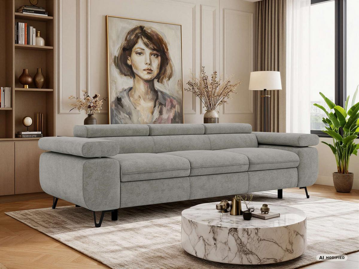 3-SITZER SOFA PETER - Grau Stukture - Graphitfarben/Schwarz, Textil/Metall (262/76/99cm) - MKS