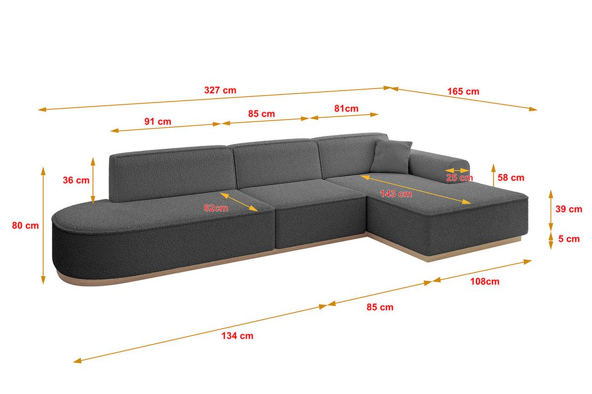 ECKSOFA Ottomane Rechts IREA-L2 - 327x165x80 cm Grau - Olivgrün, Holzwerkstoff/Textil (327/165cm) - ALTDECOR