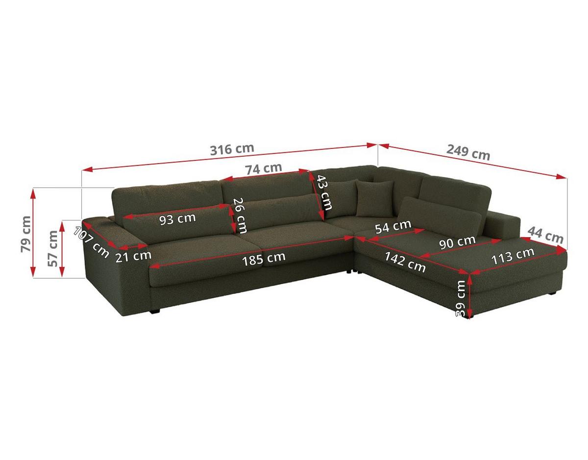 ECKSOFA Savona Grün Boucle - rechts - Schwarz/Grün, Kunststoff/Textil (249/316cm) - MKS