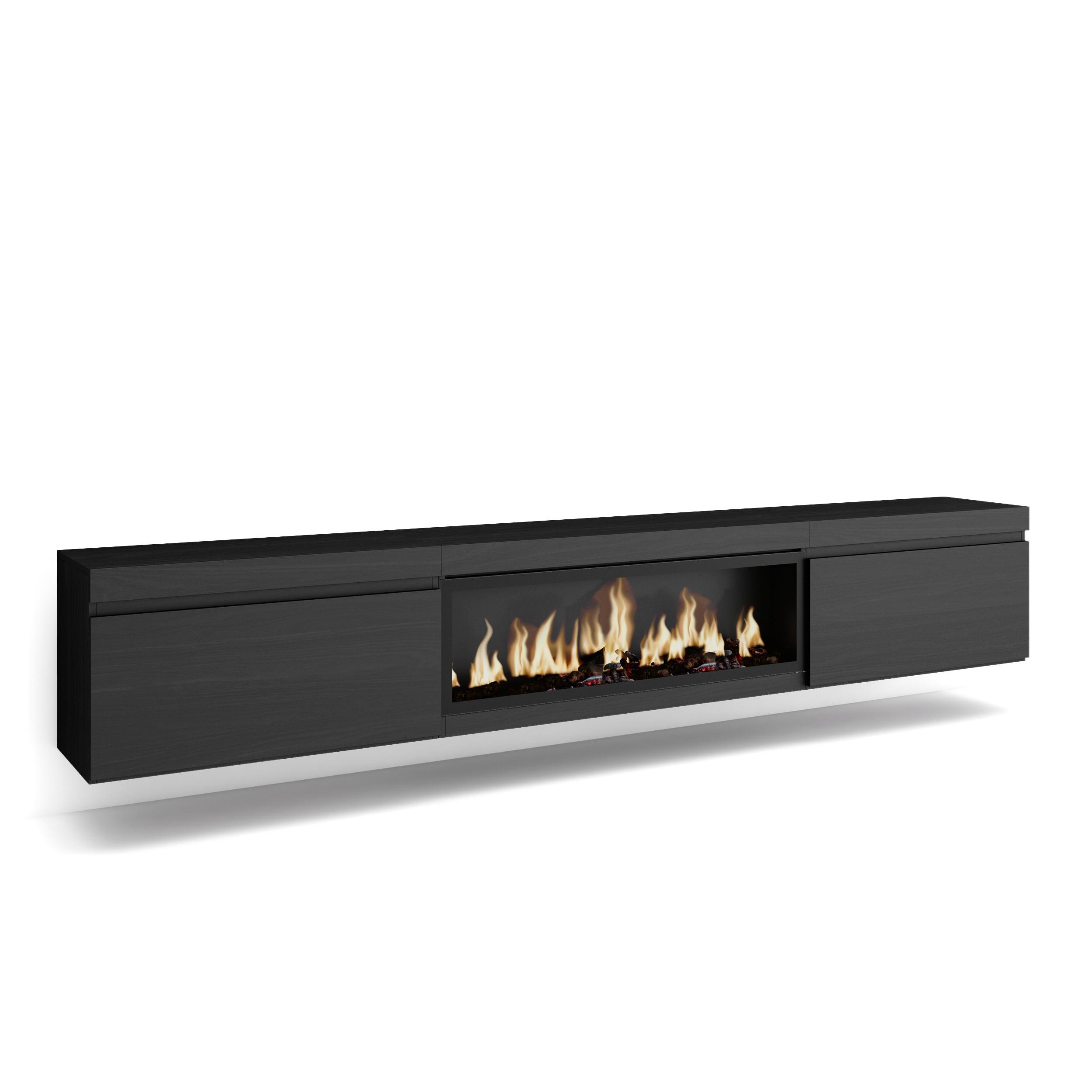 LOWBOARD, mit Elektrokamin XXL, Hängend, Schwarz, 267/35/45cm - Schwarz, Holzwerkstoff (267/45/35cm) - Skraut Home