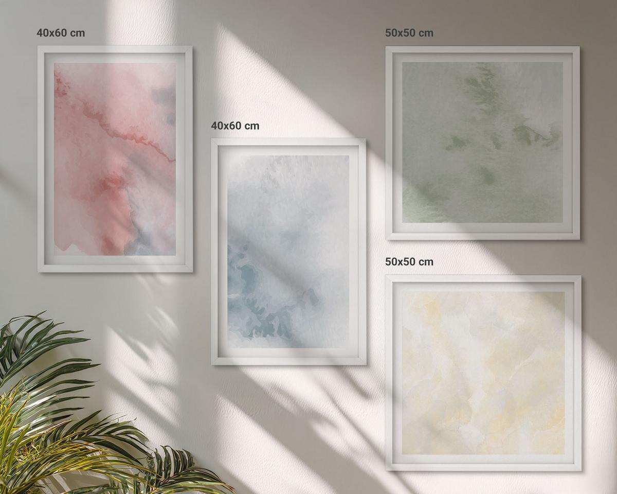 BILDER SET 4er Set - 50x50 cm & 40x60 cm Weißer Rahmen - Aquarellfarben in Pastellfarben - Weiß, Kunststoff (50/50cm) - TULUP