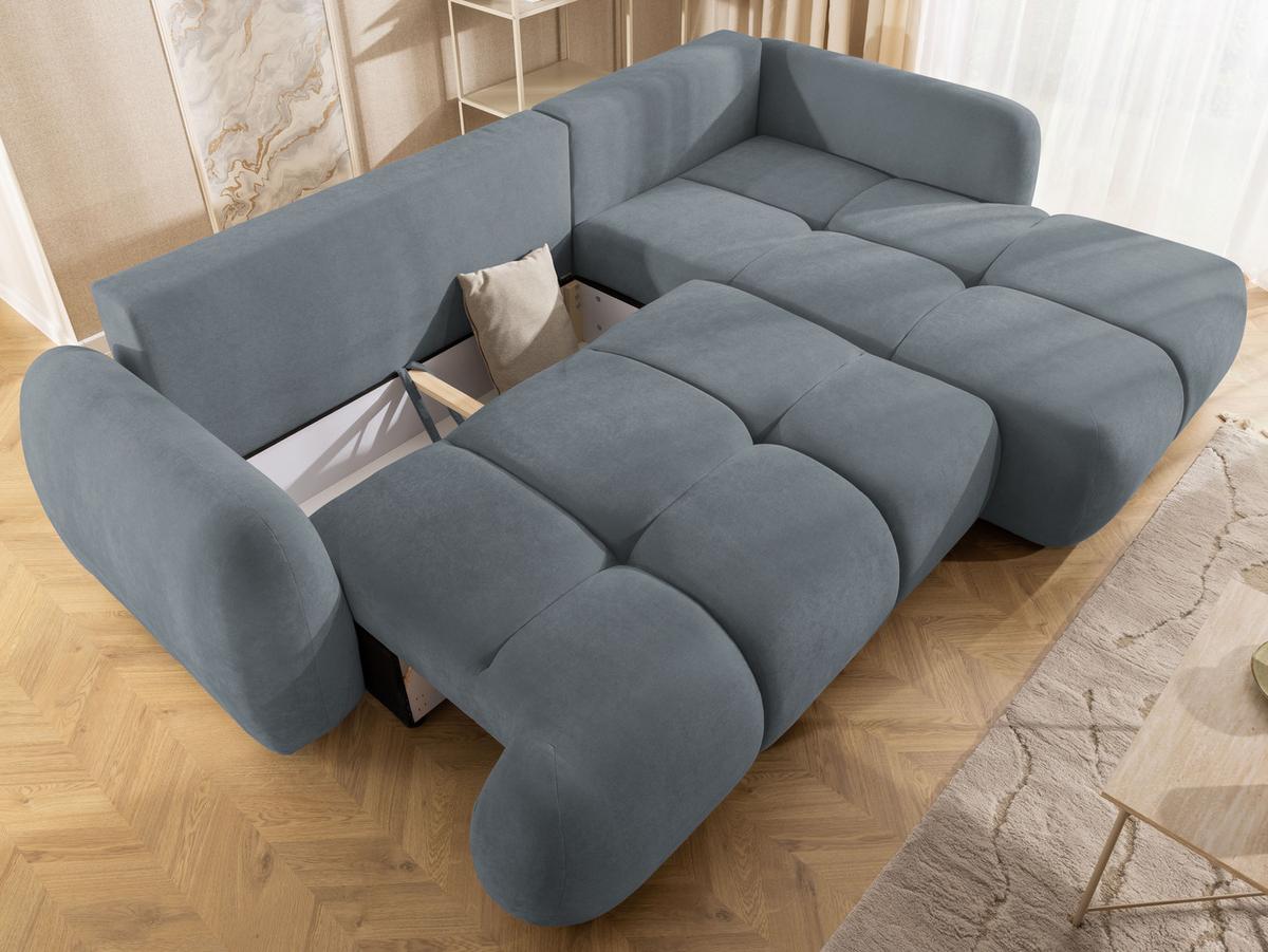 ECKSOFA Loretto aus natürlichem Dunkelgrau Webstoff mit Schlaffunktion, Bettkasten und tiefen Steppungen in Bubble-Optik - Dunkelgrau/Schwarz, Holz/Kunststoff (275/180cm) - S-Style