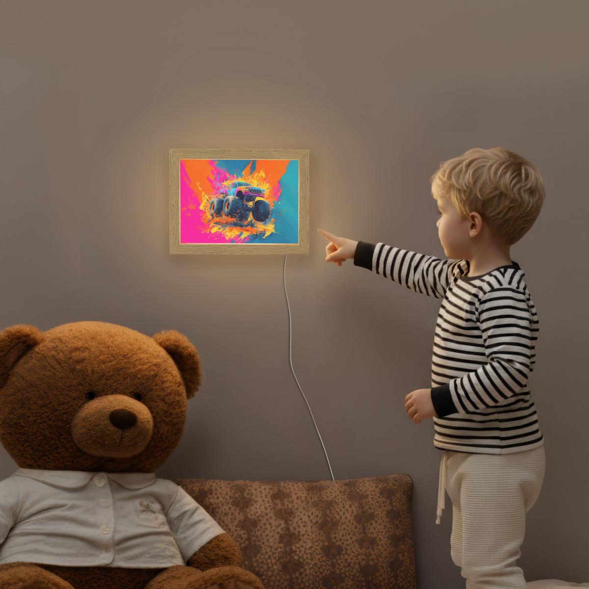 NACHTTISCHLAMPE Monstertruck - Abstrakt - Farbspritzer - Farbenfroh 20x15 cm - Pink, Holzwerkstoff (8/20/15cm) - OnlyWow