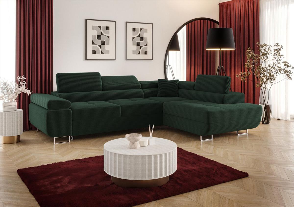 ECKSOFA Monaro Mit Schlaffunktion - Grün, Holzwerkstoff/Textil (275/202cm) - Fun Möbel
