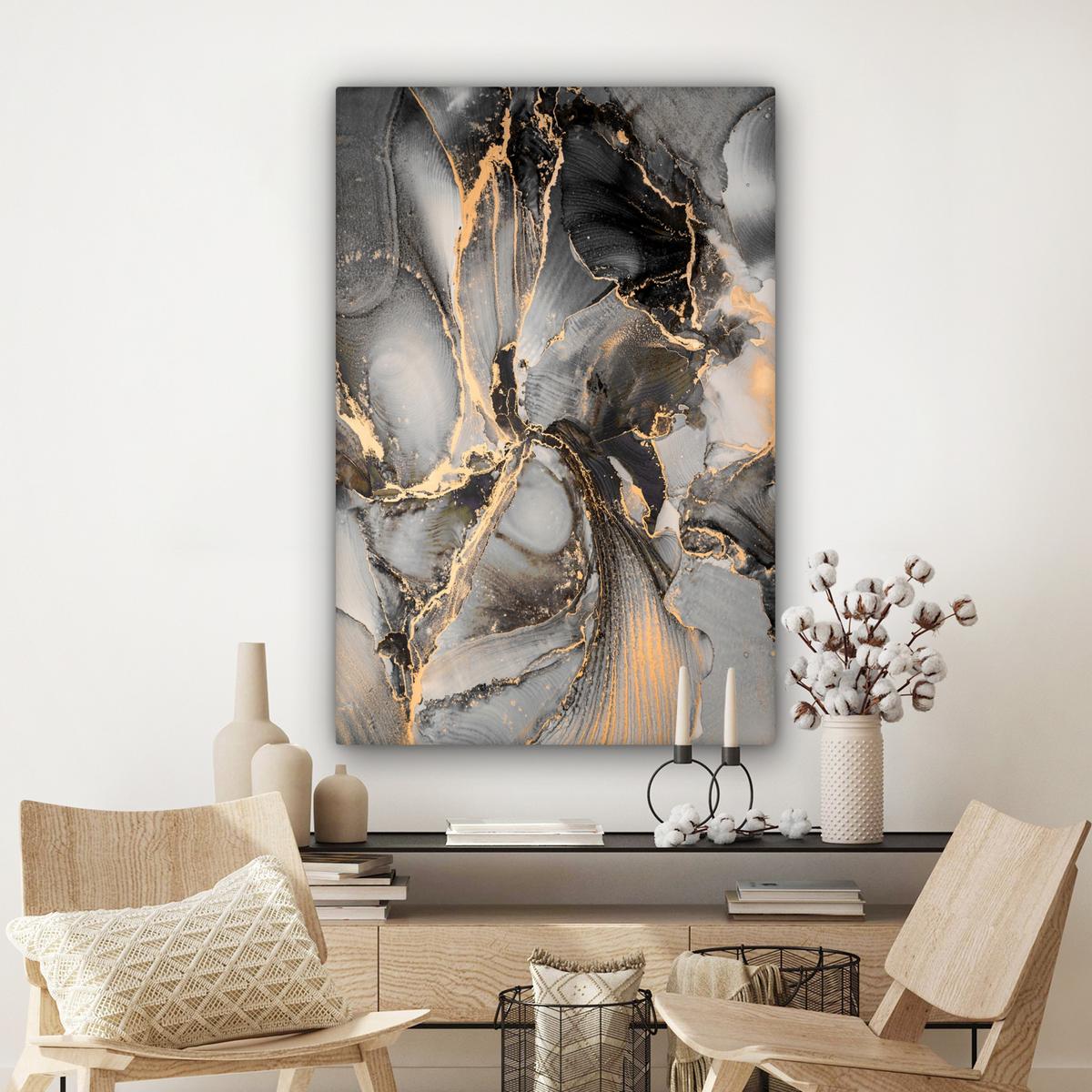 LEINWANDBILD Grau - Luxus - Gold - Marmor Deko XXL 80x120 cm - Dunkelgrau, Textil (80/120cm) - MuchoWow