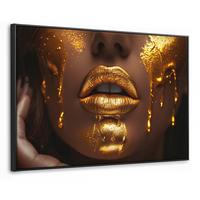 LEINWAND Bilder mit Rahmen - Frau - Gold - Luxus - Porträt - 90x60 - Goldfarben, Textil (90/60cm) - MuchoWow