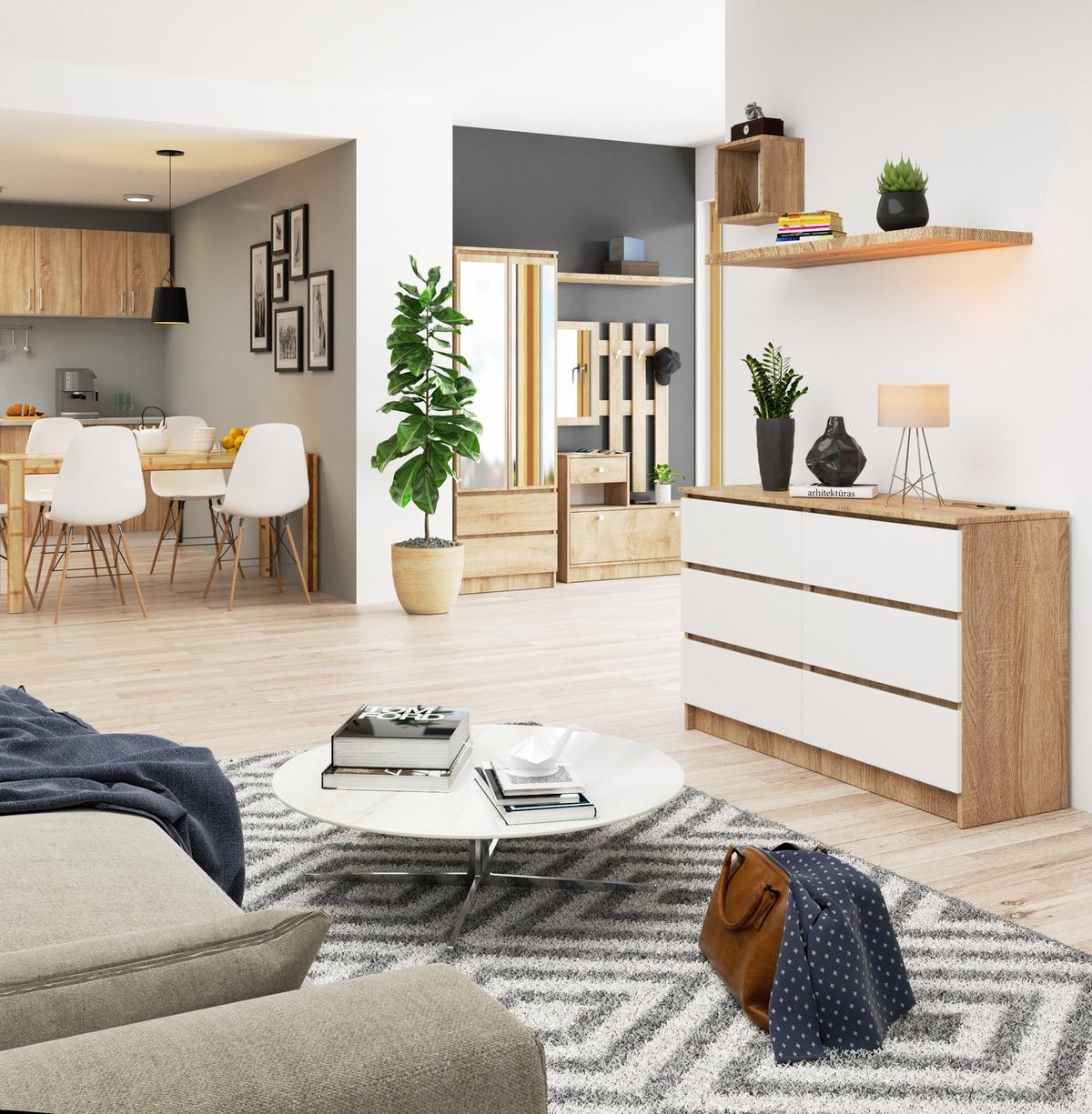 KOMMODE Eiche Sonoma, Weiß 77/120/40 - Weiß, Holzwerkstoff (120/77/40cm) - RAUMHIRSCH FURNITURE