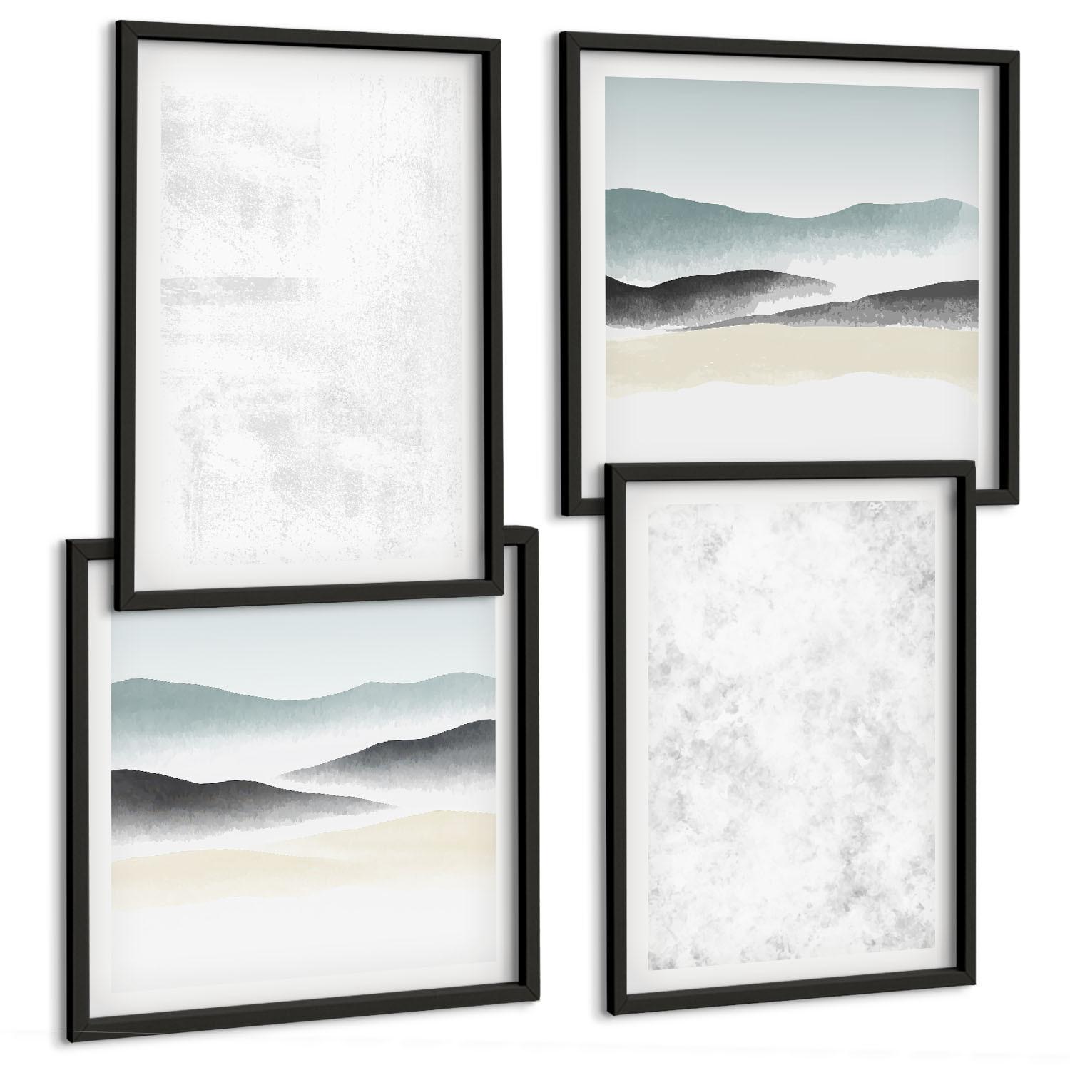 BILDER SET 4er Set - 50x50 cm & 40x60 cm Schwarzer Rahmen - Weiße Flecken auf Leinwandhintergrund - Schwarz, Kunststoff (50/50cm) - TULUP
