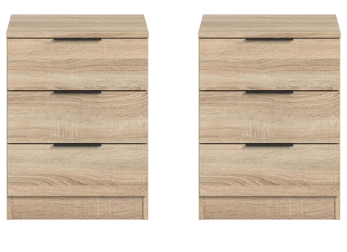 NACHTTISCH 2er Set Eiche Sonoma 45 x 60 cm, Nachtkommode in Komforthöhe - Eichefarben/Schwarz, Holzwerkstoff/Kunststoff (45/60/40cm) - Inn.Furn