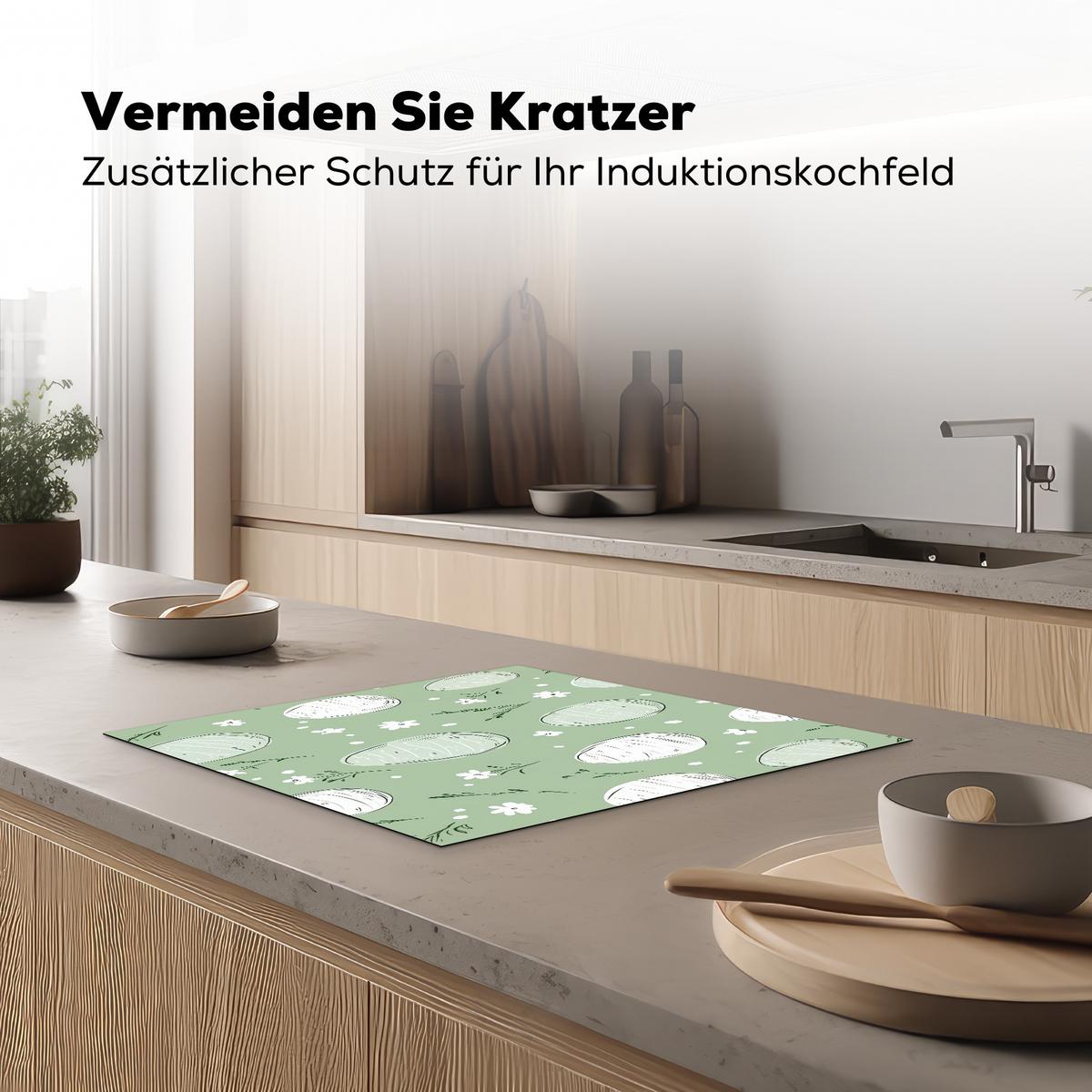 HERDABDECKPLATTE Grün - Eier - Muster Abdeckung Ceranfeld 58.3x51.3 cm - Waldgrün, Kunststoff (58.3/51.3/0.2cm) - MuchoWow
