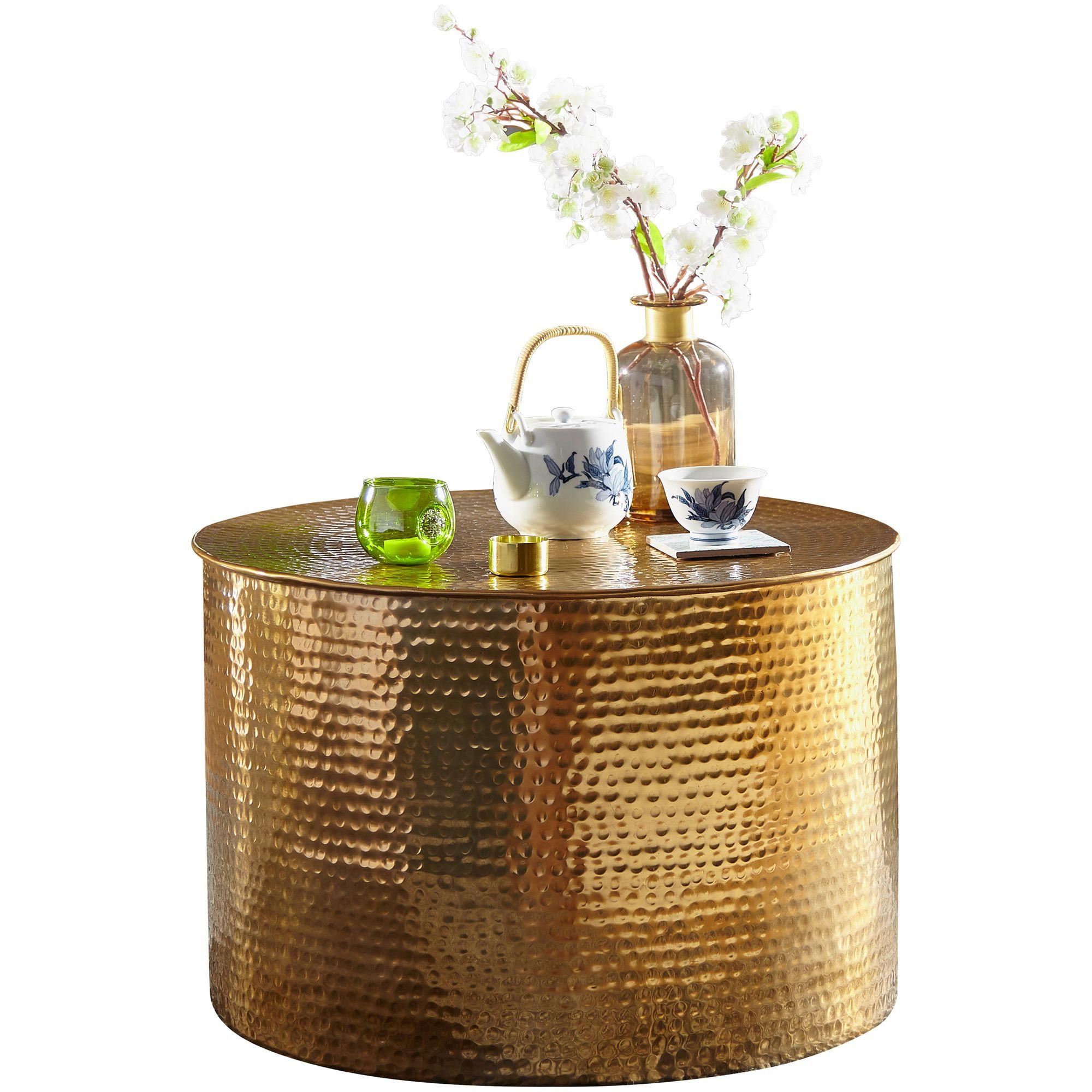 COUCHTISCH Aluminium Orientalisch Rund mit Hammerschlag Design Modern, Gold 61x61x40 cm - Goldfarben, Metall (61/61/40cm) - KADIMA DESIGN