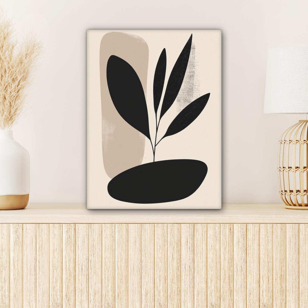 LEINWANDBILD Pflanze - Beige - Japanisch Room Decor 30x40 cm - Schwarz, Textil (30/40cm) - MuchoWow