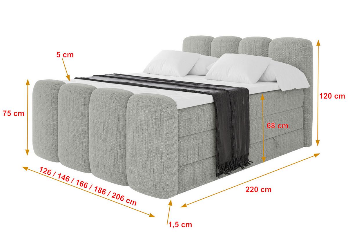 BOXBETT mit Matratze H3|H4 - NINA-Z KING - 120x200 cm - Hellgrau - Hellgrau, Holzwerkstoff (120/200cm) - ALTDECOR