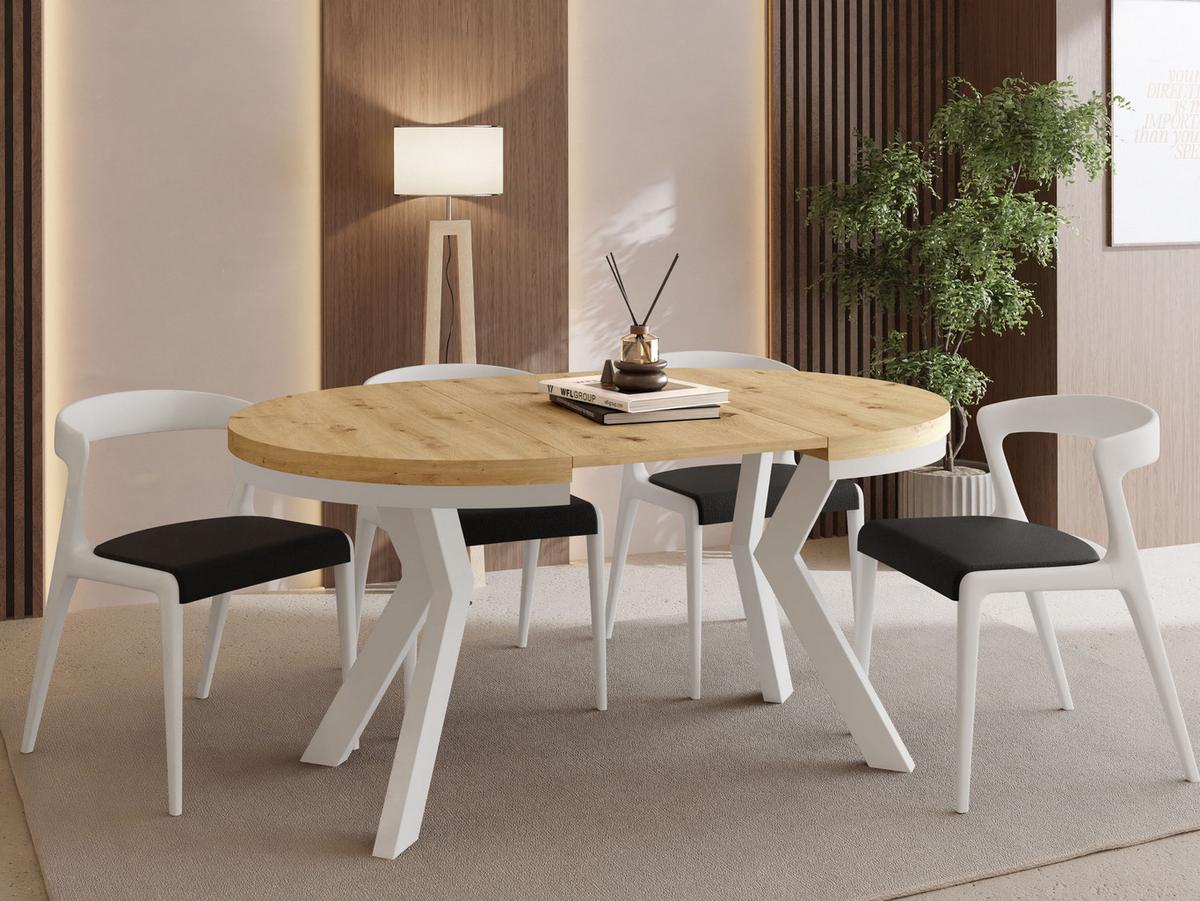 ESSTISCH Savio Weiß Neo rund ausziehbar verlängerbar, Eiche Artisan Hellbraun 80-130/80/77 cm - Eiche Artisan/Weiß, Holz/Holzwerkstoff (80/130/77cm) - WFL GROUP