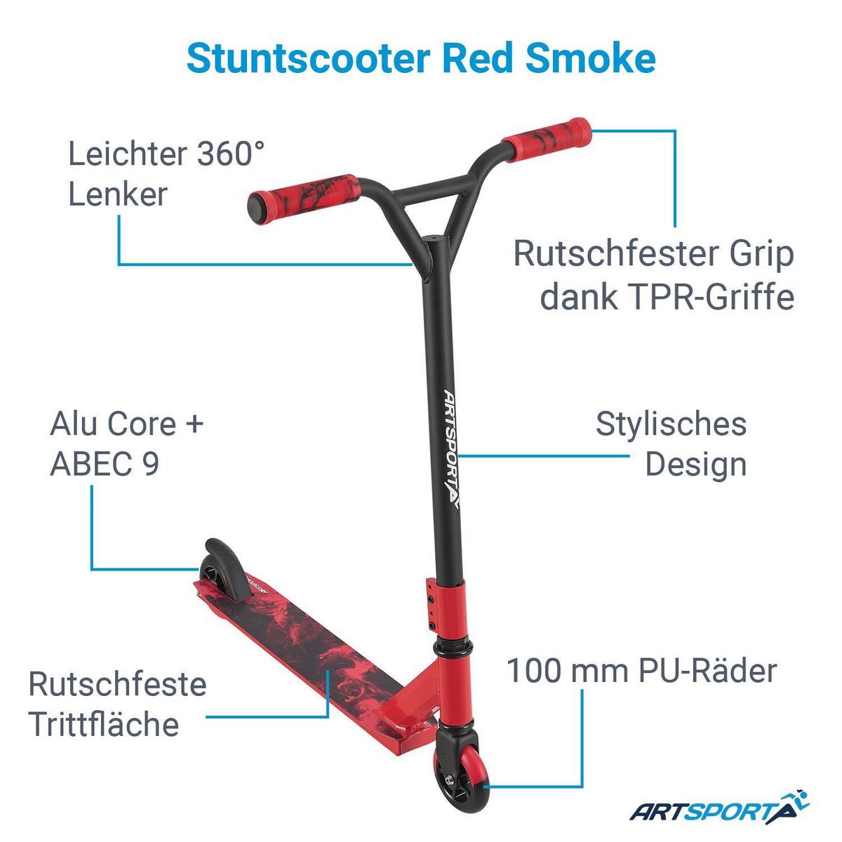 STUNTSCOOTER Red Smoke - Rot, Metall (66/47/84cm) - Artsport