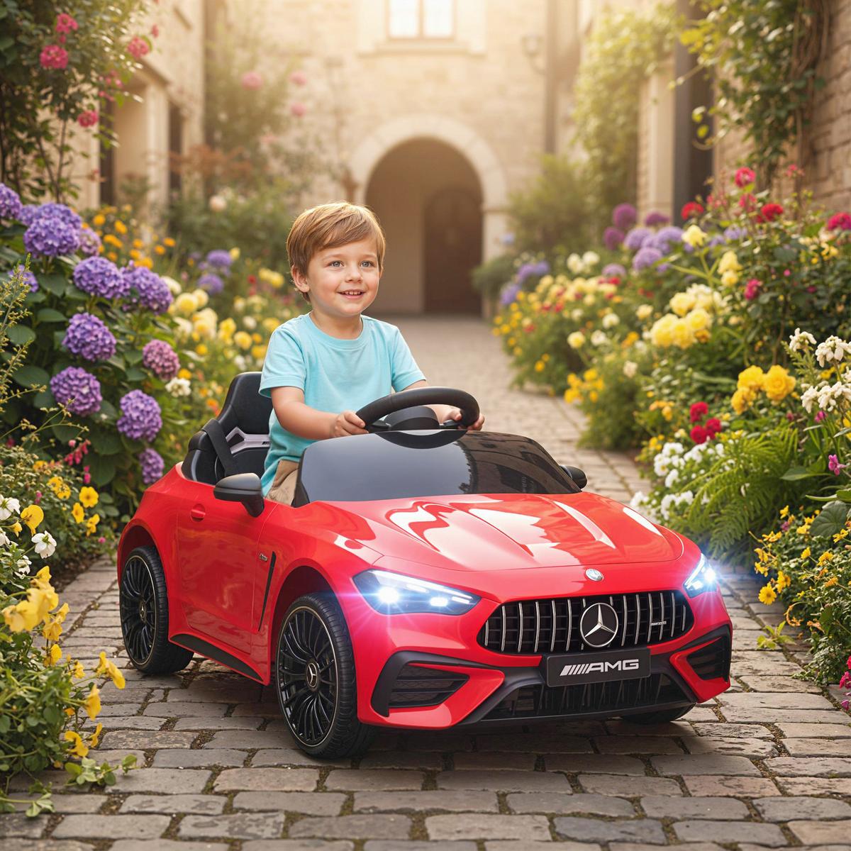 KINDER-ELEKTROAUTO 2 x 12V Kinderauto mit Musik, MP3, Sanftem Start/Stopp - Rot, Kunststoff (99/55/43cm) - AIYAPLAY