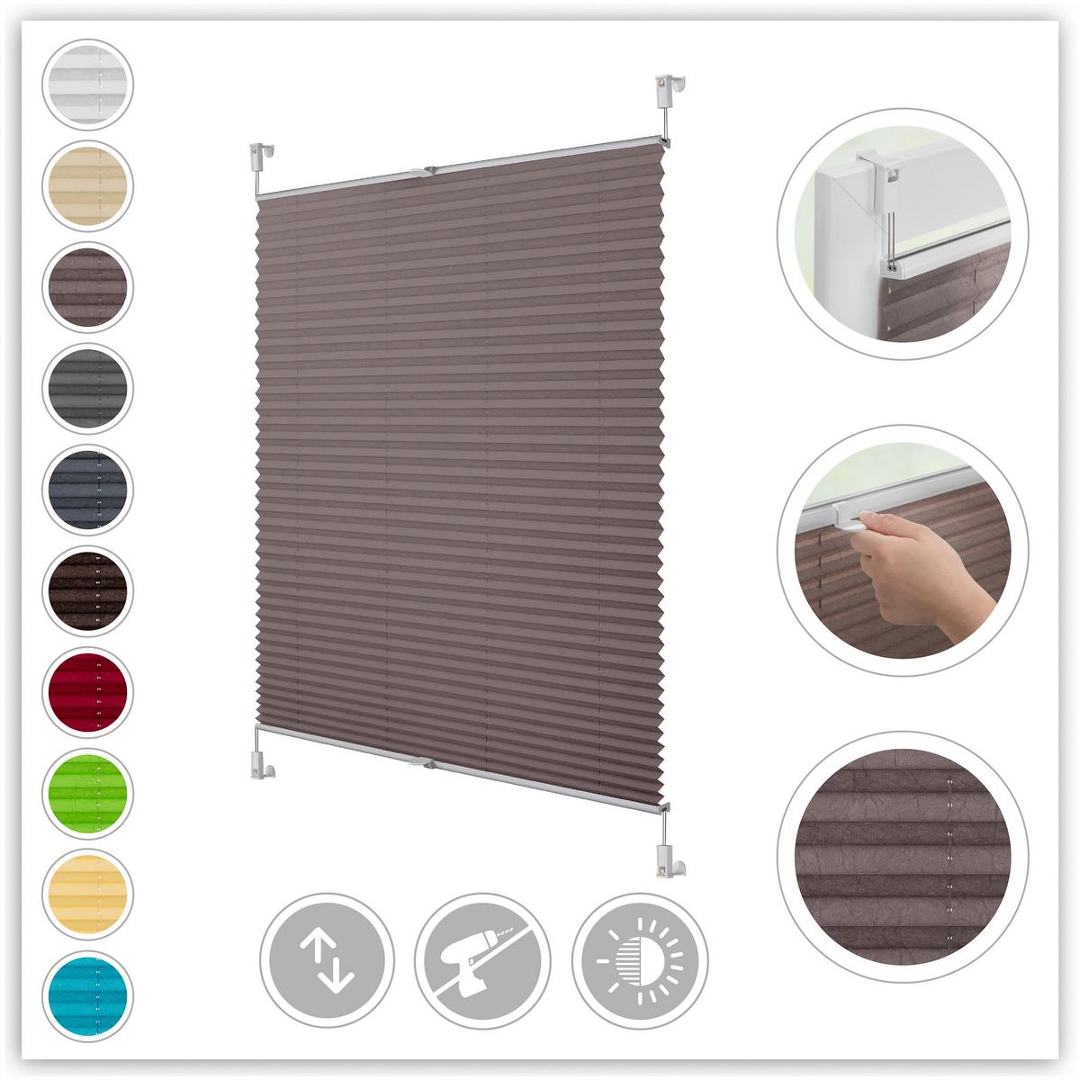 PLISSEE KLEMMFIX, OHNE BOHREN, VERSPANNT - Taupe, Kunststoff (80/130cm) - Lichtblick Original