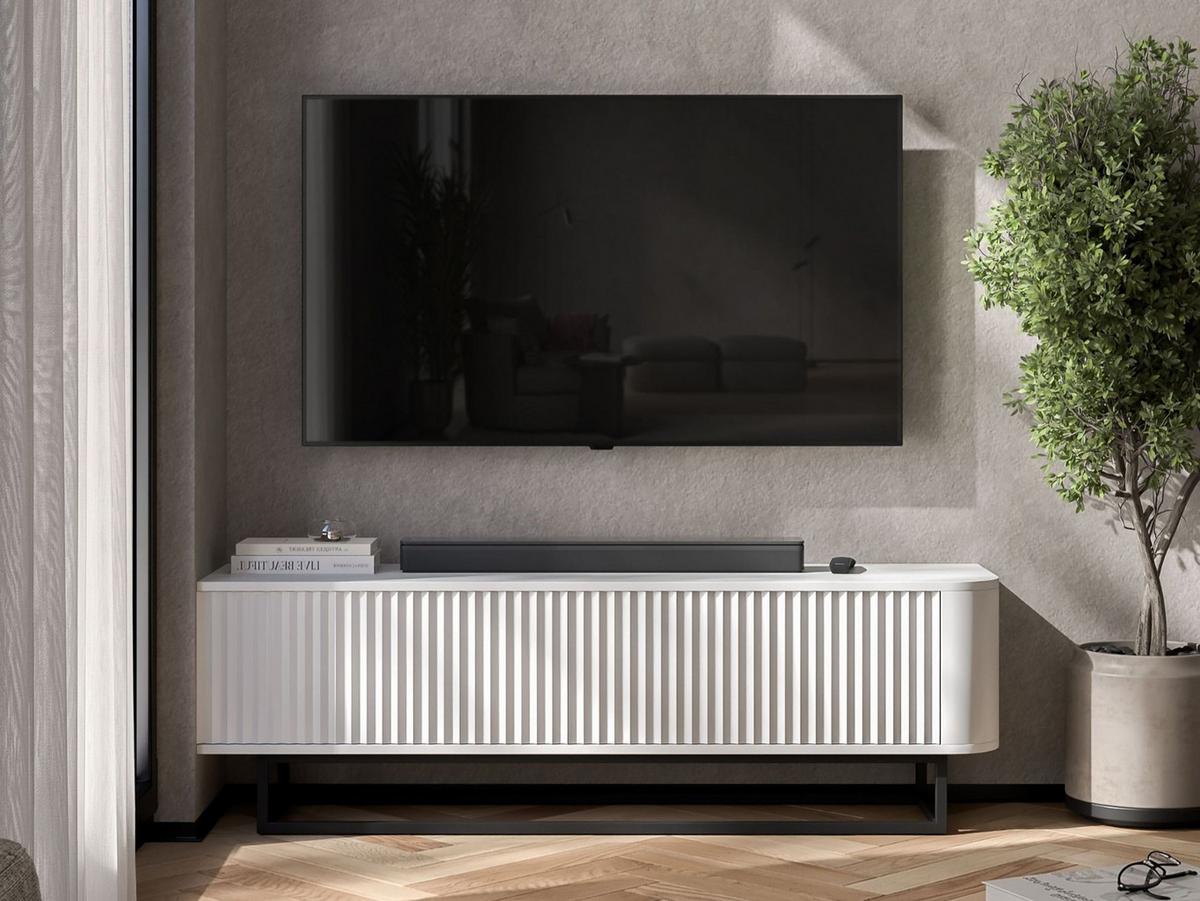 TV-LOWBOARD Aurora Weiß matt 140 cm mit schwarzem Metallrahmen - Goldfarben/Weiß, Holzwerkstoff/Metall (140/44/35cm) - Meble Lindner