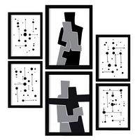 POSTER Set Mit 6 Balck & Weiß In Liebhaber Abstrakt A3 & A4 Schwarzer Rahmen - Schwarz, Papier (29/3cm) - Nacnic