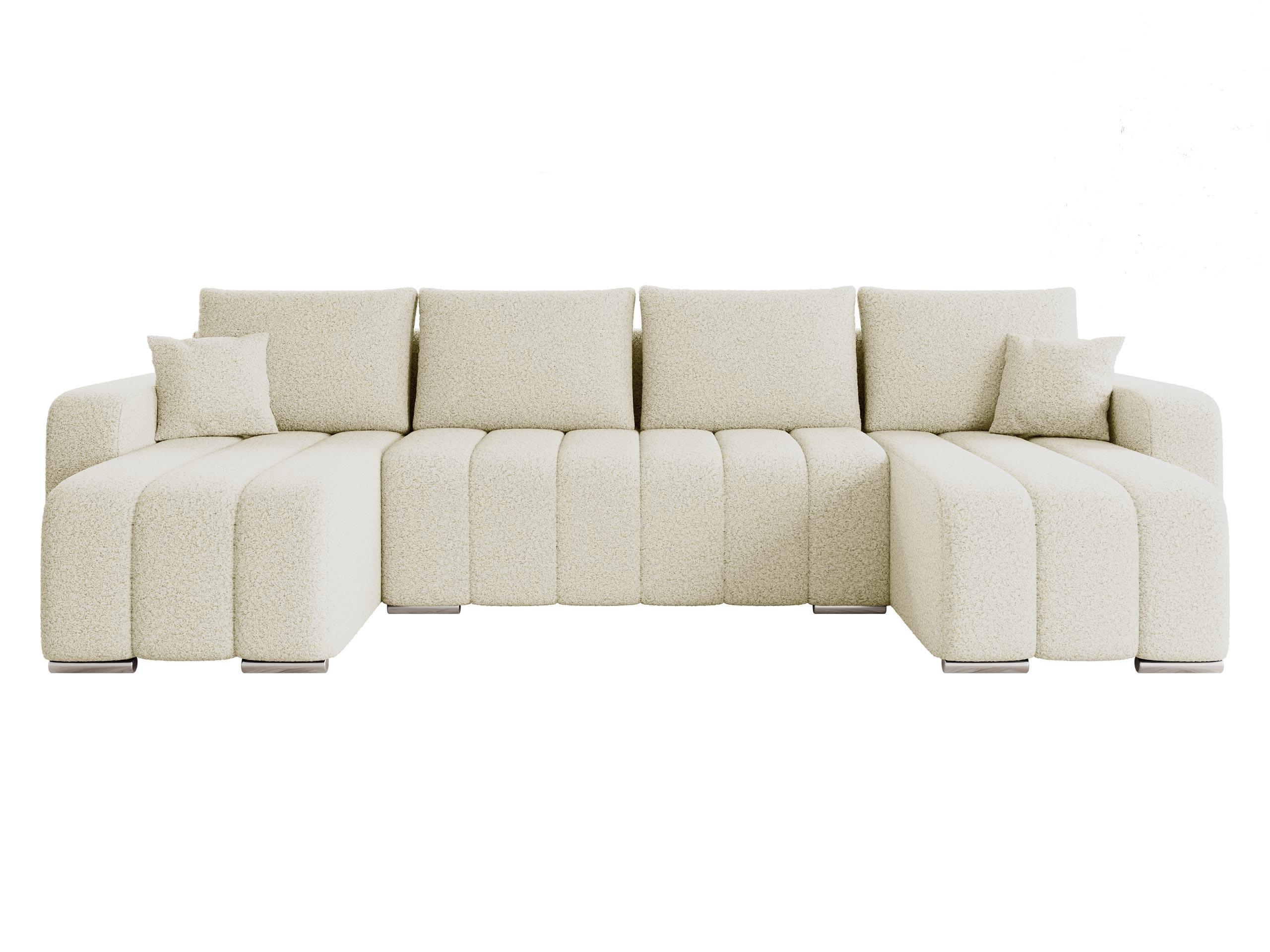 WOHNLANDSCHAFT Pufetto U Boucle - Silberfarben/Creme, Holz/Textil (313/86/147cm) - MIRJAN24