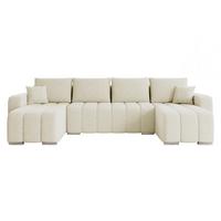 WOHNLANDSCHAFT Pufetto U Boucle - Silberfarben/Creme, Holz/Textil (313/86/147cm) - MIRJAN24