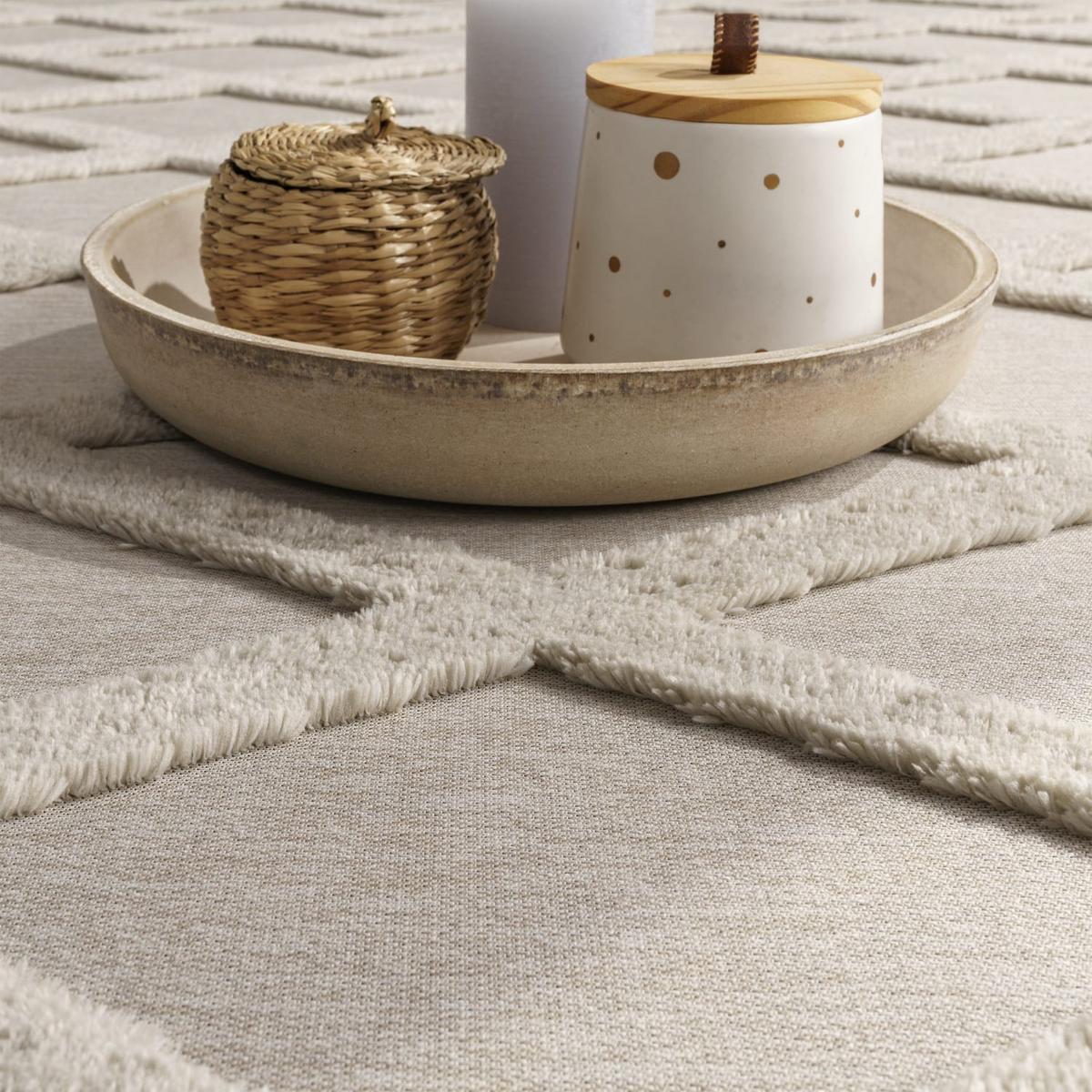 KURZFLORTEPPICH Waschbar, mit Rautenmuster, Creme, 120 x 160 cm - Beige, Textil (160/120cm) - KADIMA DESIGN