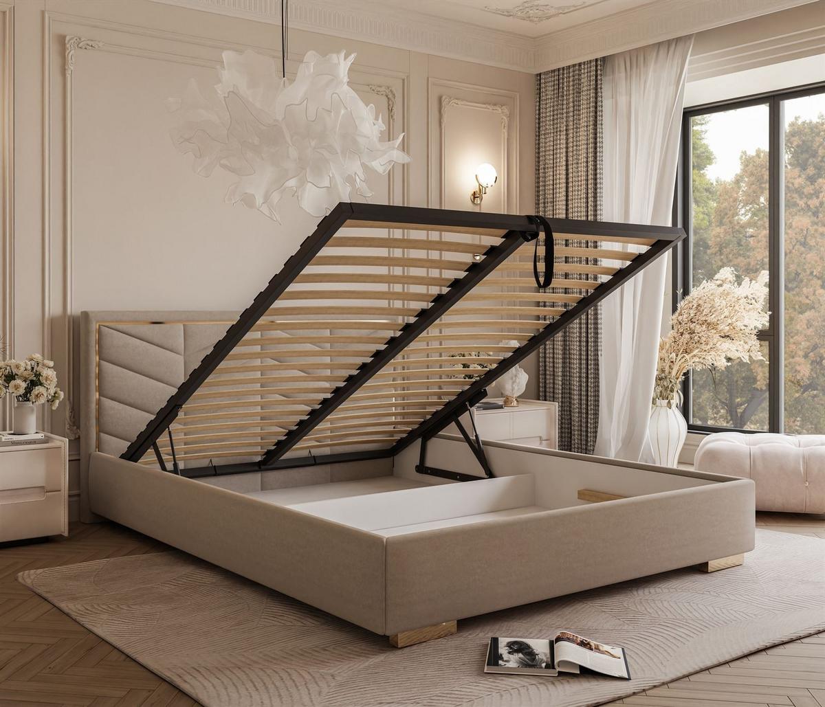 POLSTERBETT AURORA 120x200 mit Bettkasten Boston Trufa - Beige, Textil (120/200cm) - Lookway
