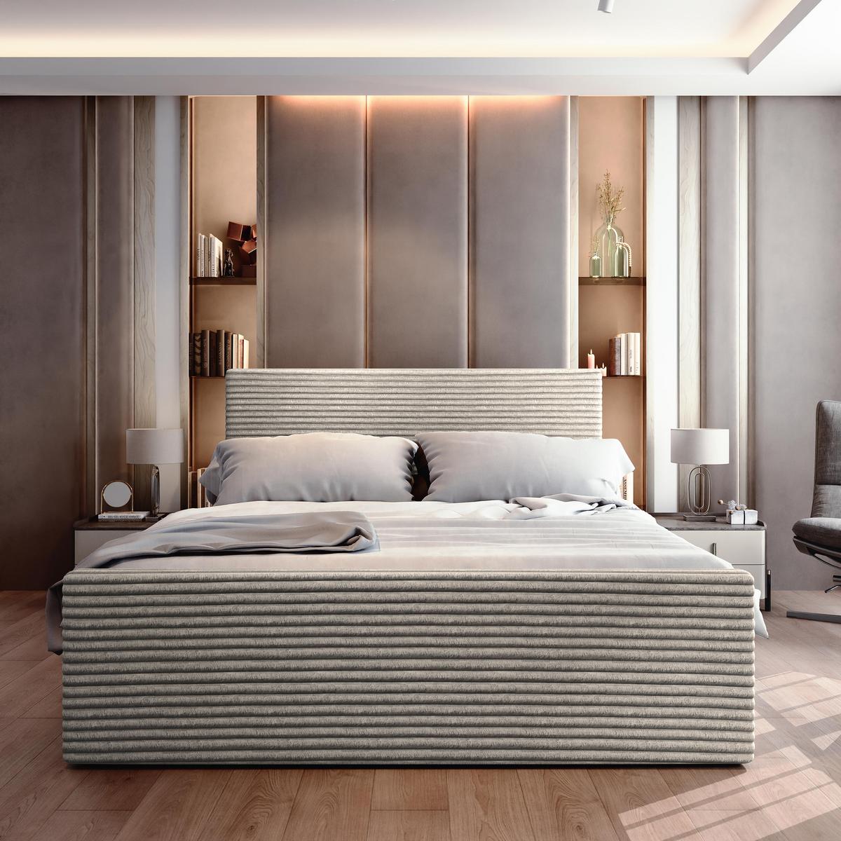 BOXBETT BRENTO 180x200 cm mit Matratze und Topper - Hellgrau - Hellgrau, Holz (180/200cm) - MASSENO