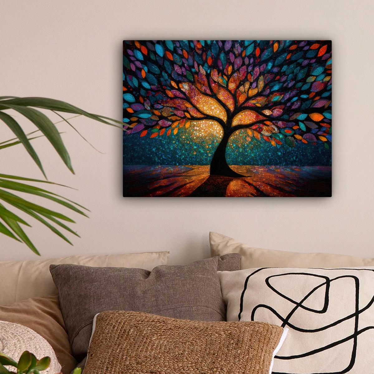 LEINWANDBILD Mosaik - Bunt - Baum - Äste Wandbild 40x30 cm - Multicolor, Textil (40/30cm) - MuchoWow