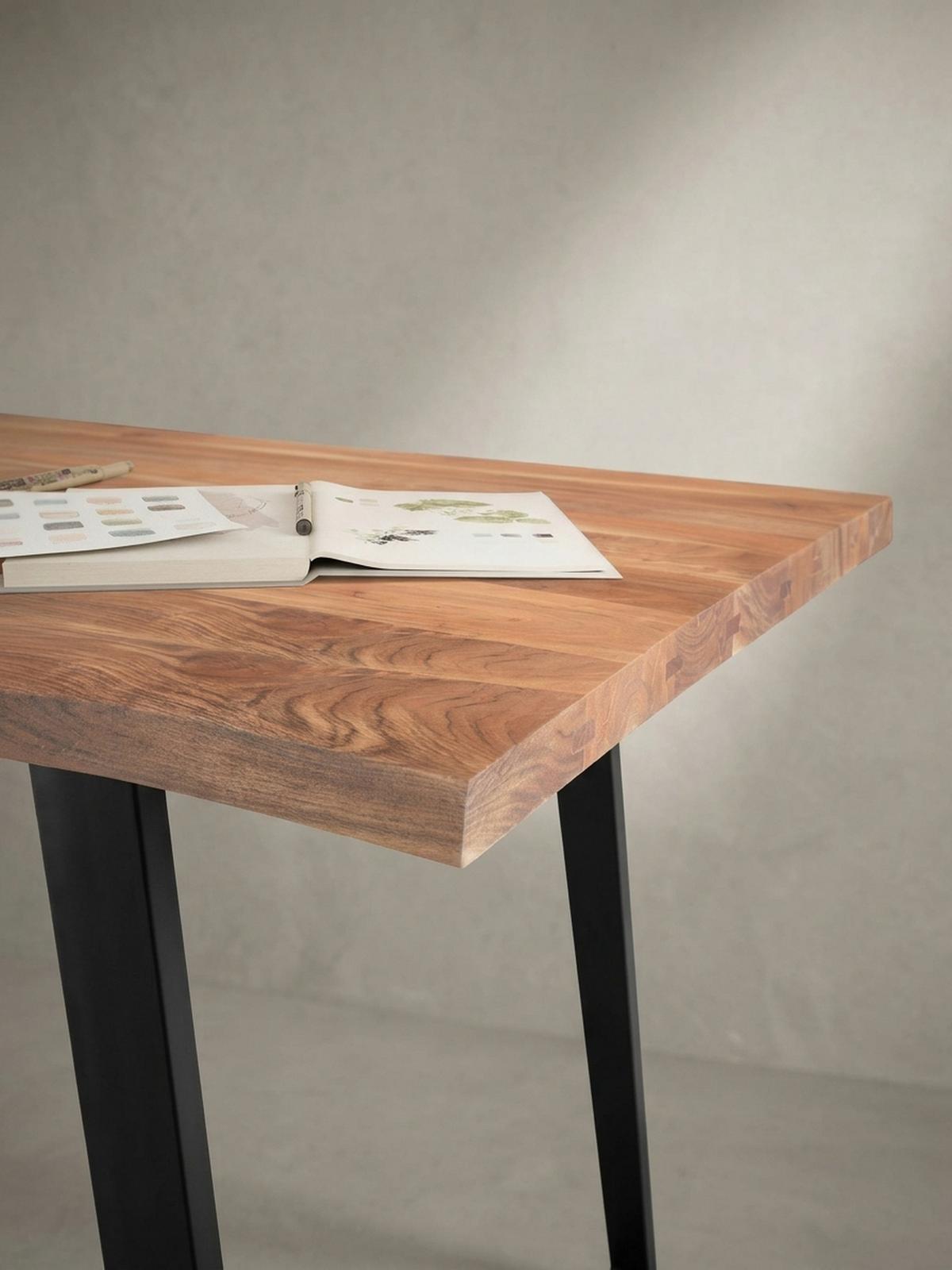 SCHREIBTISCH Massivholz Baumkante U-Gestell Handarbeit ATOLL, Goldbraun-Schwarz 180x90x76 cm - Schwarz/Braun, Holz/Metall (90/180/76cm) - KADIMA DESIGN