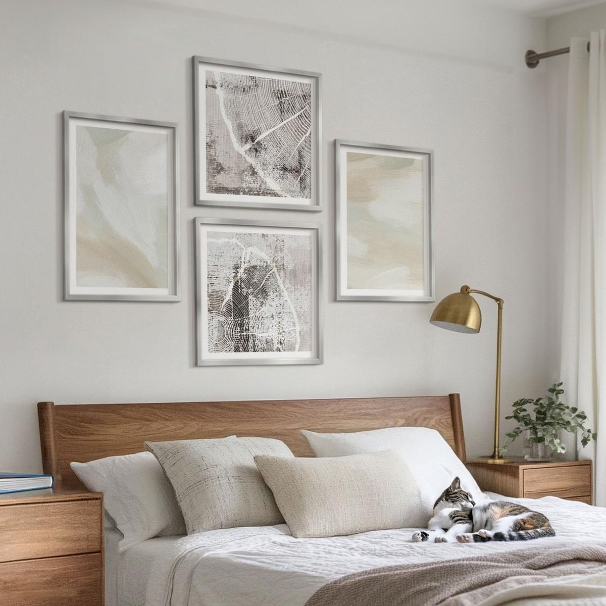 BILDER SET 4er Set - 50x50 cm & 40x60 cm Silberner Rahmen - Minimalismus der Farbstruktur - Silberfarben, Kunststoff (50/50cm) - TULUP