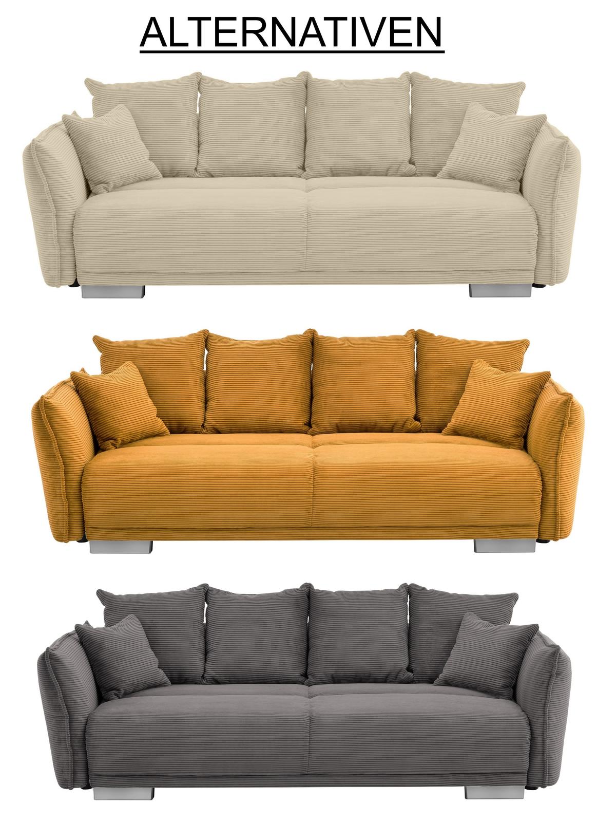 BIG-SOFA mit Schlaffunktion, Bettkasten, Federkern, Armlehnen verstellbar B242/T131/H90 cm, Liegefläche 168x199 cm, Cord Beige Grau / 17215 - Chromfarben/Greige, Kunststoff/Textil (242/90/131cm) - luma-home