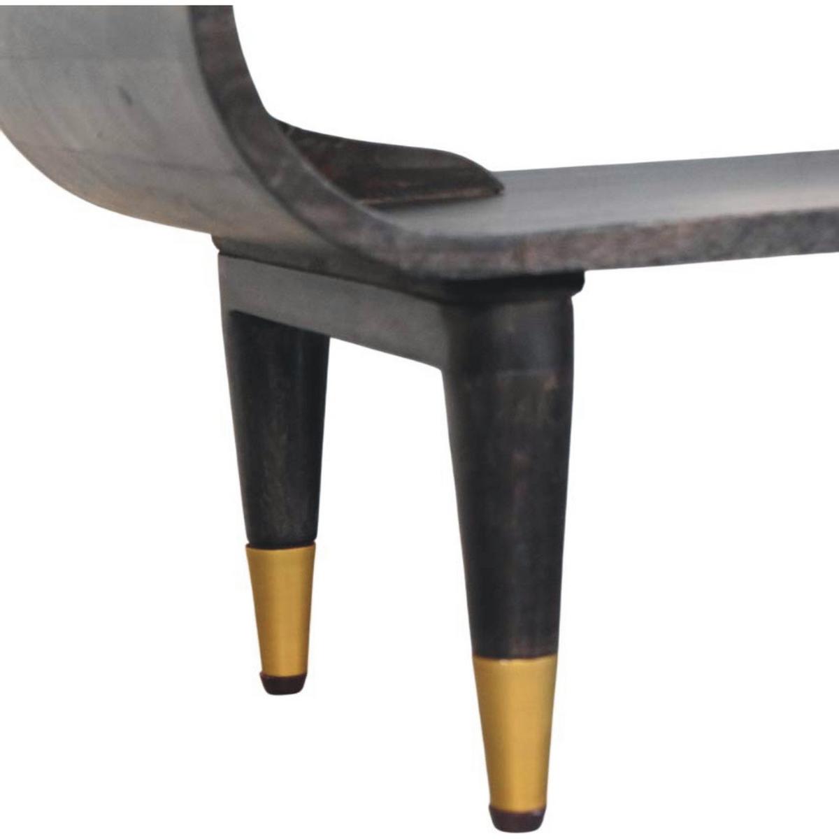 TV-MÖBEL Geschwungte Kante, Offenes Fach und Messing-Akzente, Schwarz - Schwarz, Holz (90/42/35cm) - Artisan Furniture