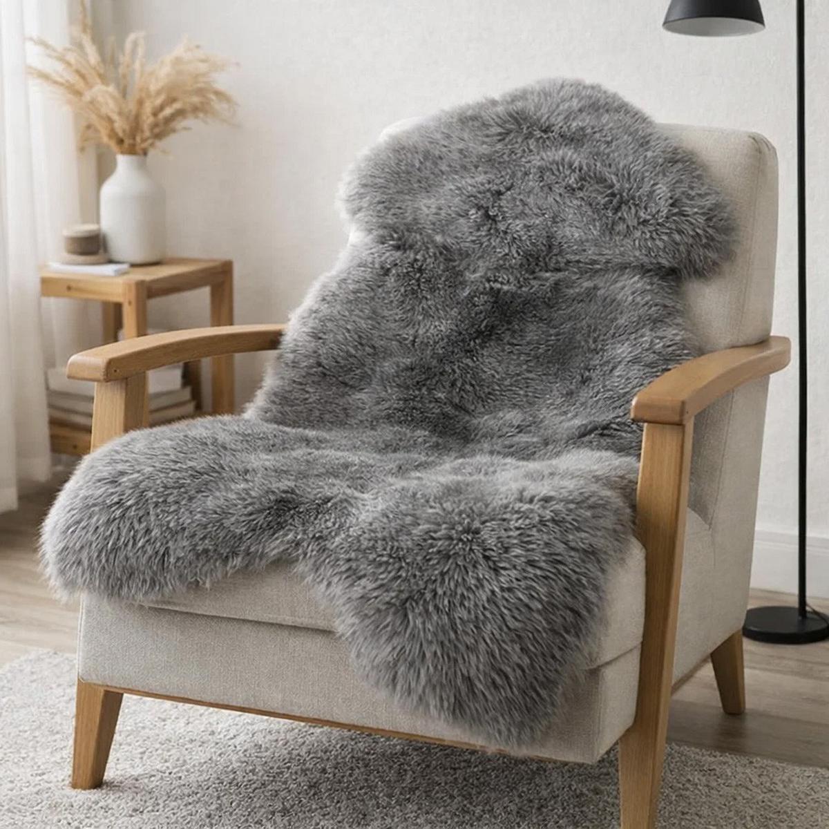 SCHAFFELL Natur Lammfell Weich Flauschig Wohnteppich, Grau, ca. 130 cm - Grau, Fell (70/130cm) - Provellus