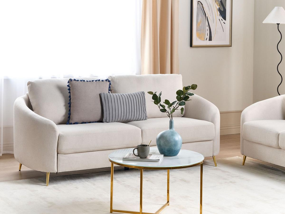 3-SITZER-SOFA hellbeige/gold Trosa - Beige/Goldfarben, Textil (203/88/86cm) - Beliani
