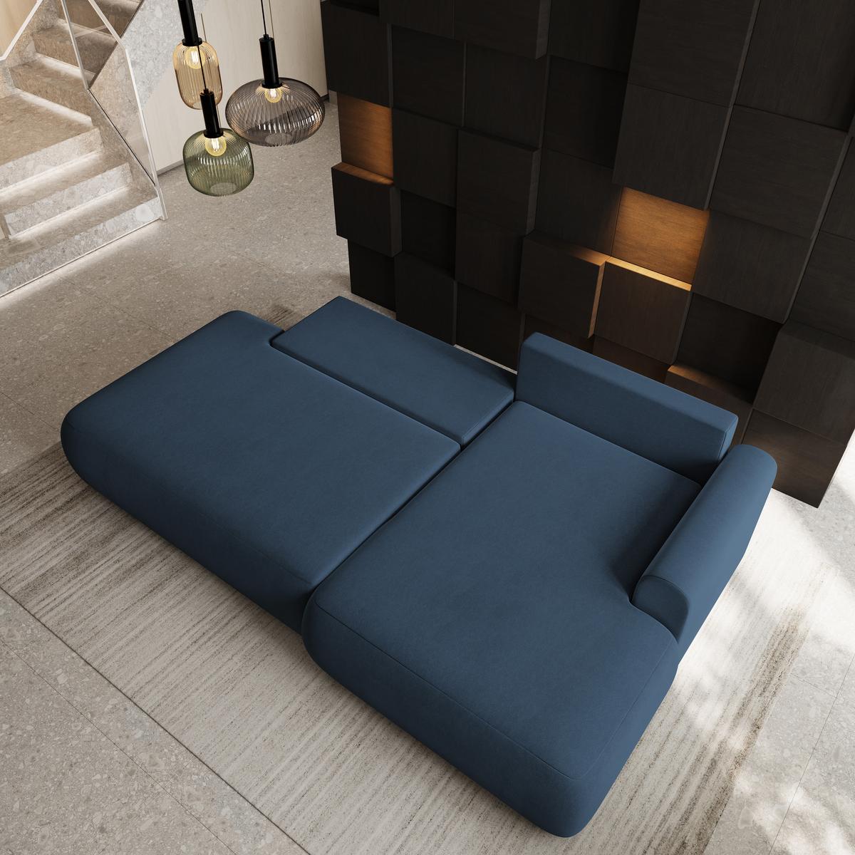 ECKSOFA NUVIRA CL R-S Blau Samtstoff mit Schlaffunktion - Blau, Holzwerkstoff/Textil (279/158cm) - MASSENO