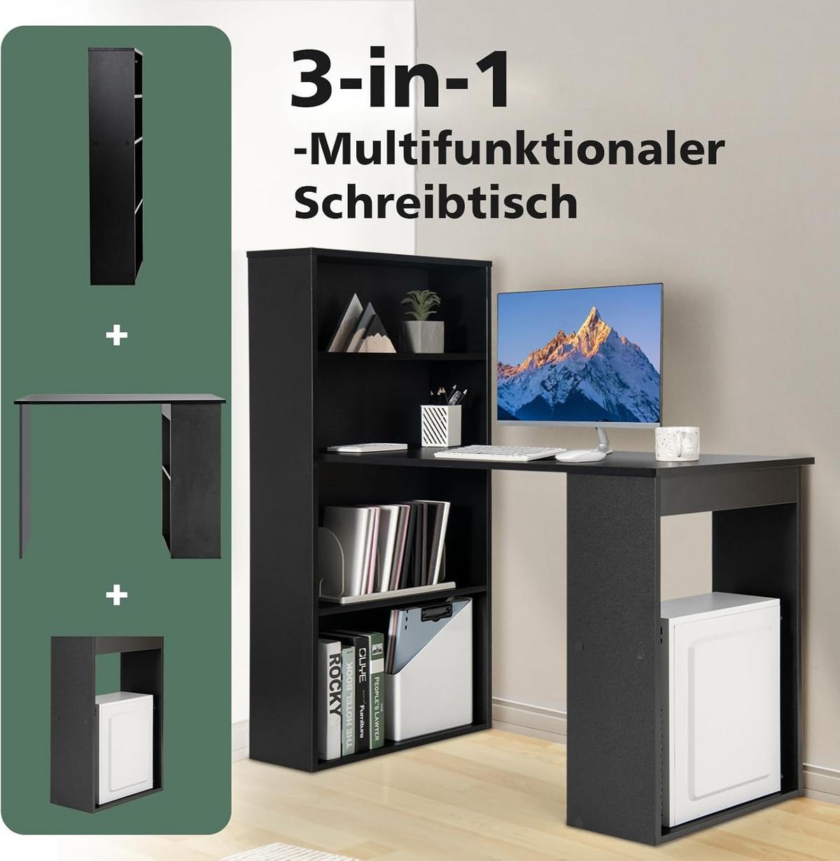 SCHREIBTISCH 120cm Schwarz - Schwarz, Holz (52/122/120cm) - COSTWAY