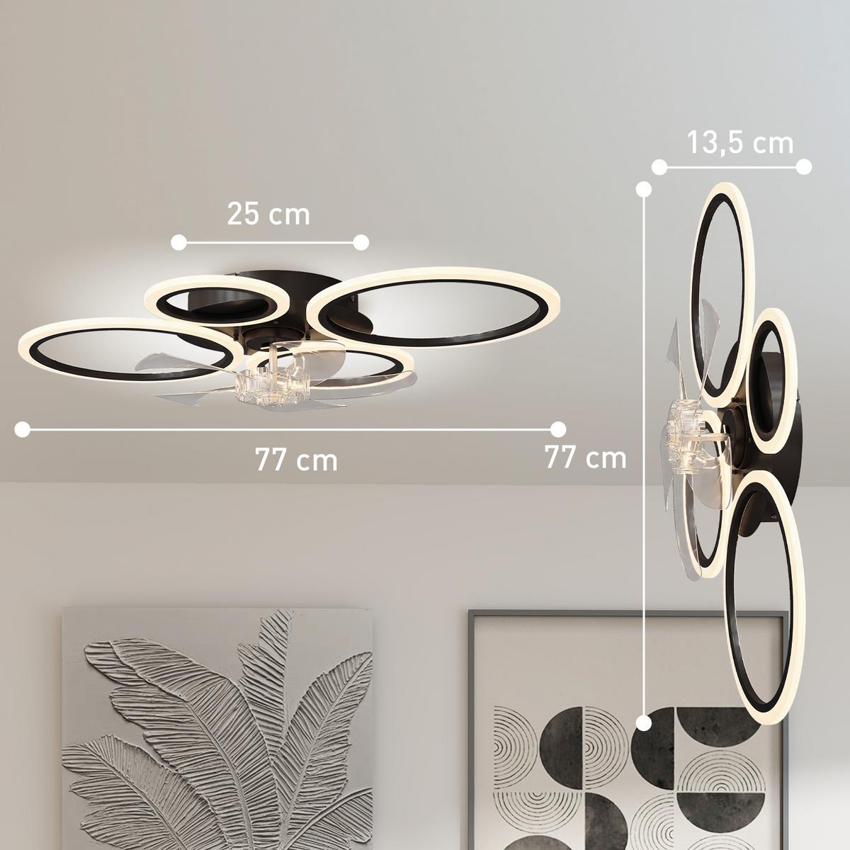 DECKENVENTILATOR-MIT-LICHT Stahl Kunststoff Schwarz - Schwarz, Metall (77/55/13.5cm) - HOMCOM