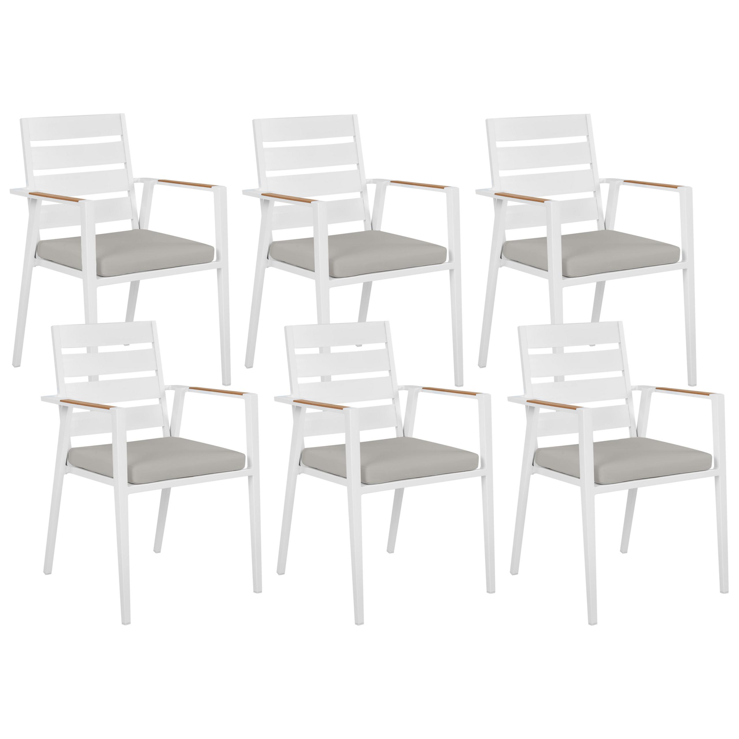 GARTENSTUHL 6er-Set Metall Grau Taviano - Hellbraun/Weiß, Metall (54/86/58cm) - Beliani