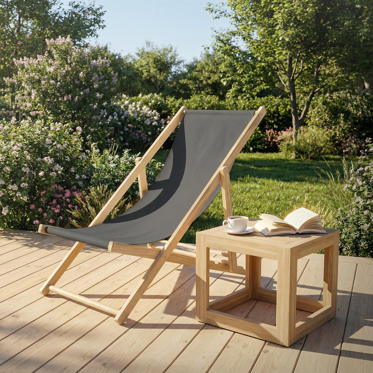LIEGESTUHL samt Anthrazit 2er Set - Dunkelgrau, Holz (57.5/83/100cm) - ECD-Germany