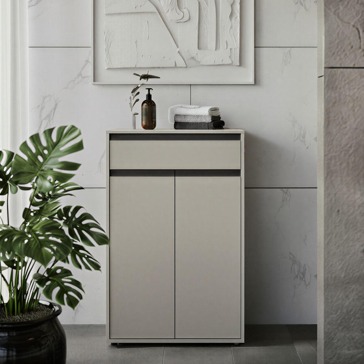 BADKOMMODE HAMBURG - Soft-Close & Matt-Optik | Steingrau - Grau, Holzwerkstoff (63/98/34cm) - KADIMA DESIGN
