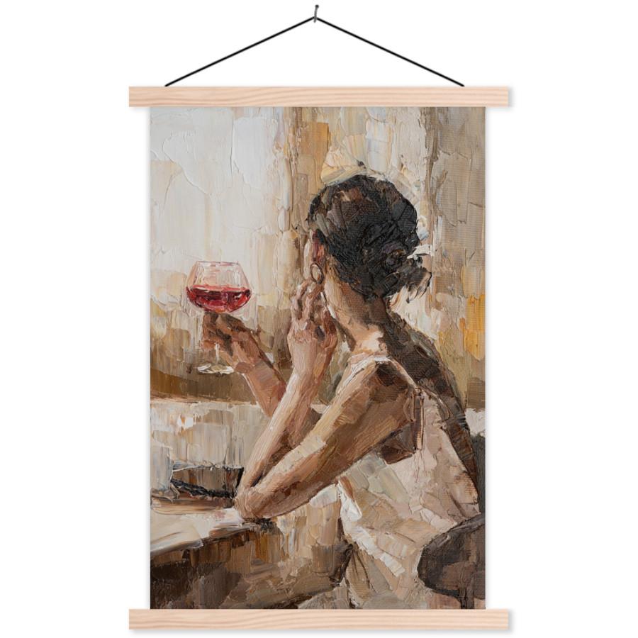 POSTER MIT MAGNETLEISTEN Ölgemälde - Frau - Wein Deko Wohnzimmer 40x60 cm - Hellbraun, Textil (40/60/0.15cm) - MuchoWow
