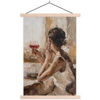 POSTER MIT MAGNETLEISTEN Ölgemälde - Frau - Wein Wandbild Schlafzimmer 60x90 cm - Hellbraun, Textil (60/90/0.15cm) - MuchoWow
