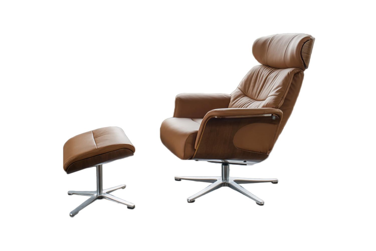 RELAXSESSELSET TOSAR Braun Leder - Silberfarben/Braun, Leder/Metall (83/110/89cm) - KAWOLA