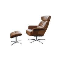 RELAXSESSELSET TOSAR Braun Leder - Silberfarben/Braun, Leder/Metall (83/110/89cm) - KAWOLA