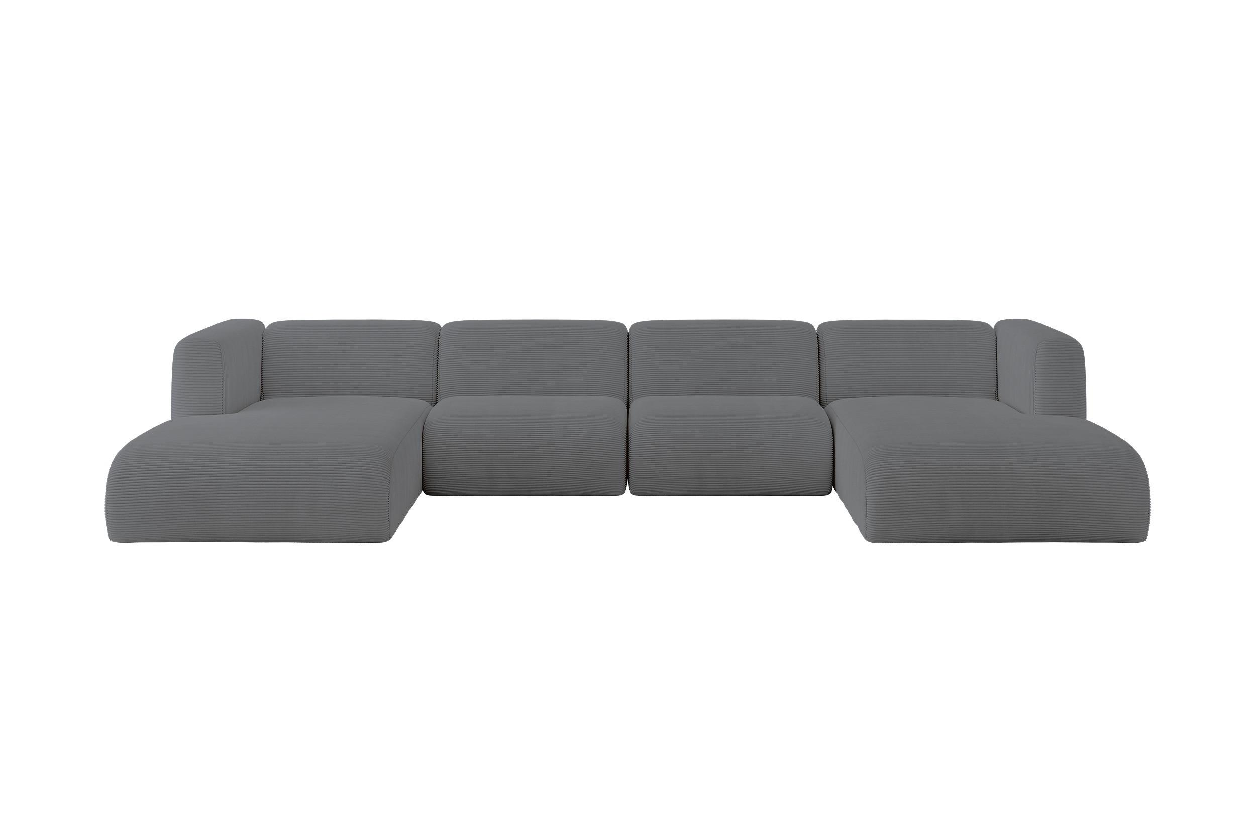 WOHNLANDSCHAFT MIRA-U2 408x179x70 Dunkelgrau Cord - Dunkelgrau/Graphitfarben, Holzwerkstoff/Kunststoff (408/70/179cm) - ALTDECOR